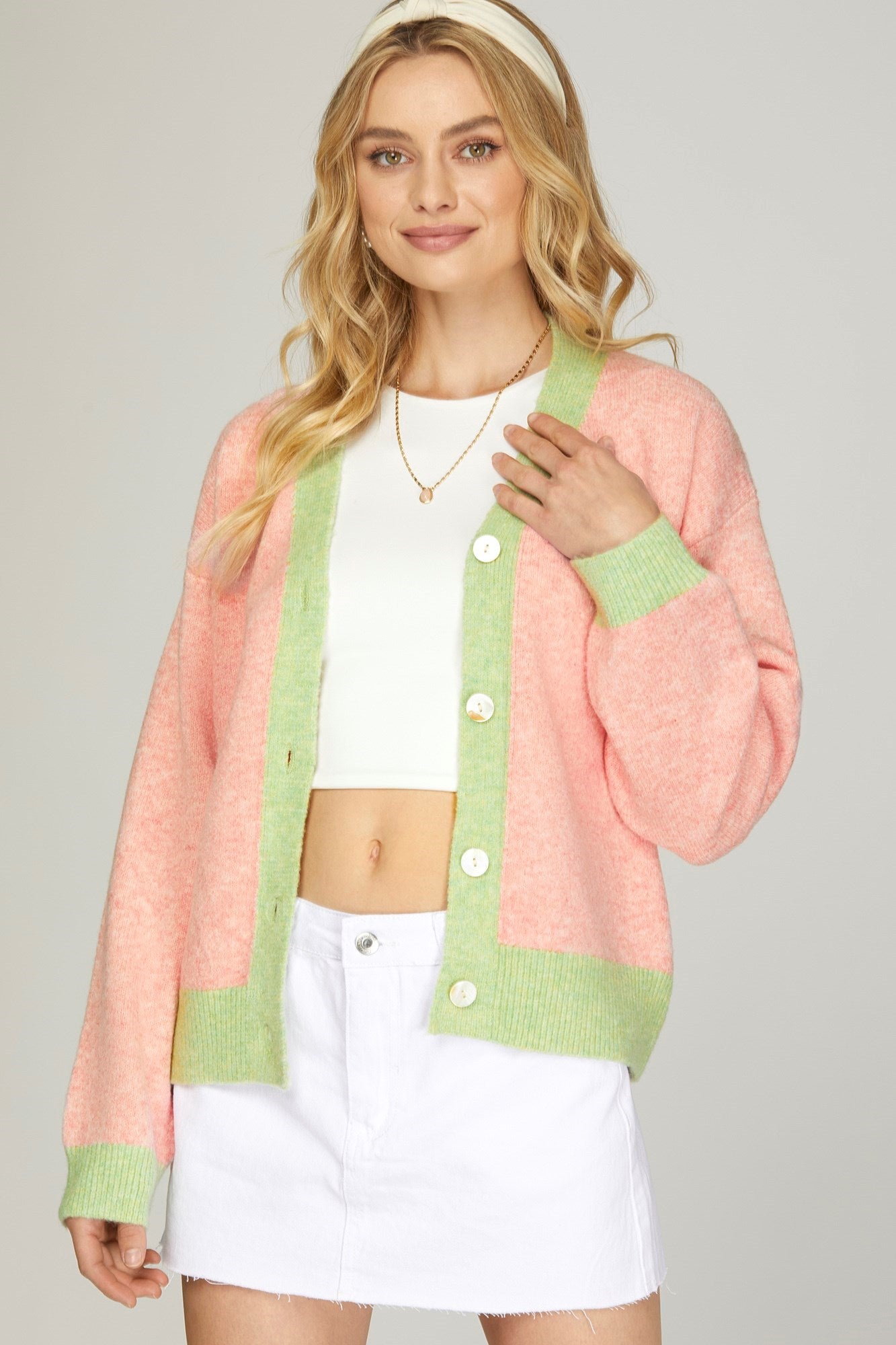 Sabrina V Neck Cardigan PInk