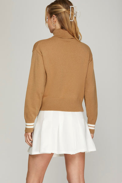 Scarlett Contrast Turtleneck Sweater Camel