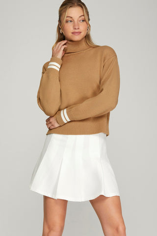 Scarlett Contrast Turtleneck Sweater Camel