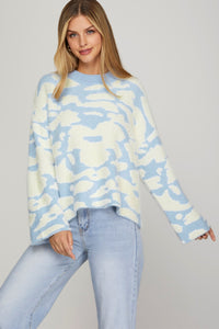 Siri Floral Print Sweater Blue