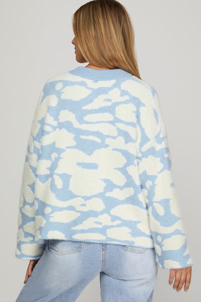 Siri Floral Print Sweater Blue