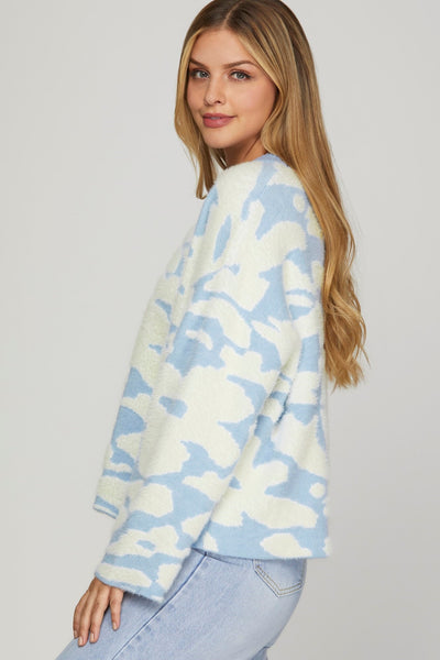 Siri Floral Print Sweater Blue