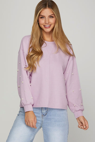 Pearl Sleeve Knit Top Lilac