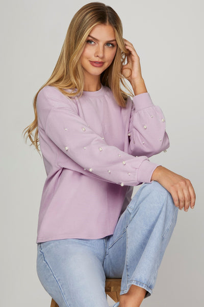 Pearl Sleeve Knit Top Lilac