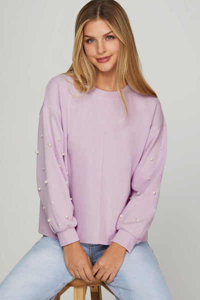 Pearl Sleeve Knit Top Lilac