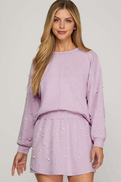 Pearl Sleeve Knit Top Lilac