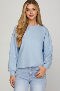 Pearl Sleeve Knit Top Lt. Blue