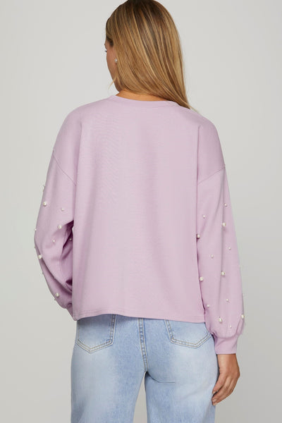 Pearl Sleeve Knit Top Lilac