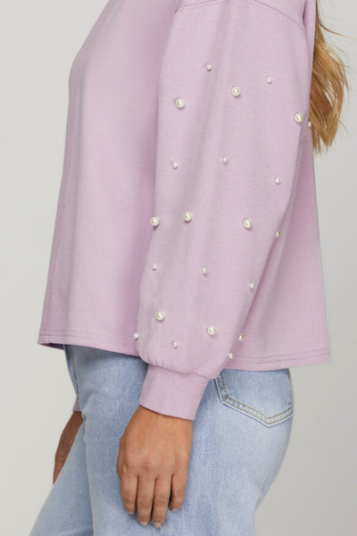 Pearl Sleeve Knit Top Lilac