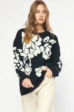 Antique Floral Print Sweater Black