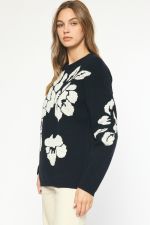 Antique Floral Print Sweater Black