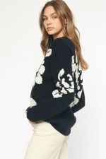 Antique Floral Print Sweater Black