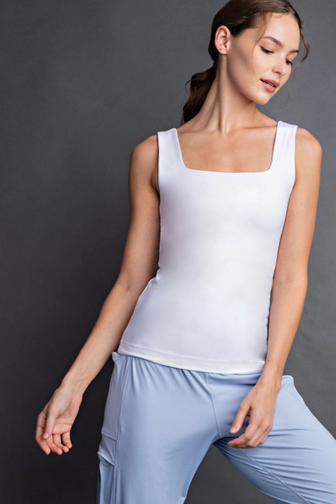 Butter Square Neckline Tank White