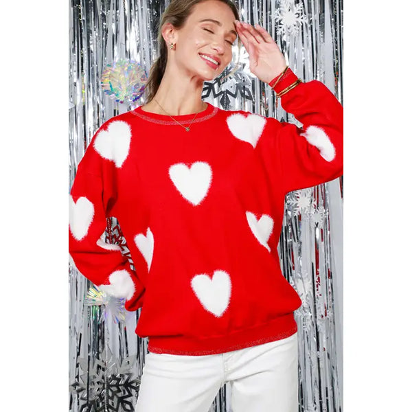 Heart Knitted Sweater Red