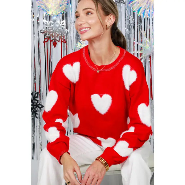 Heart Knitted Sweater Red