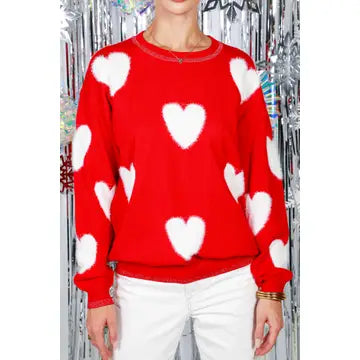 Heart Knitted Sweater Red