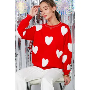 Heart Knitted Sweater Red