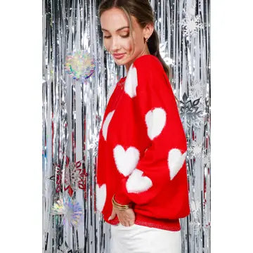 Heart Knitted Sweater Red