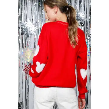 Heart Knitted Sweater Red