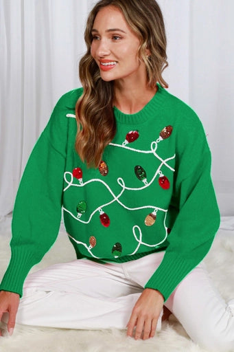 Christmas Light Knit Sweater Green