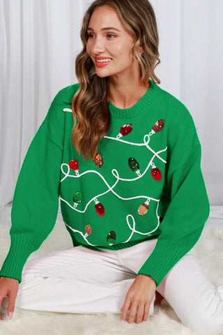 Christmas Light Knit Sweater Green