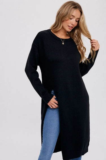 High Slit Longline Sweater Black