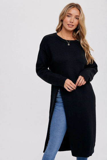 High Slit Longline Sweater Black