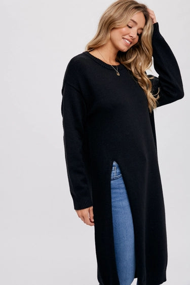 High Slit Longline Sweater Black