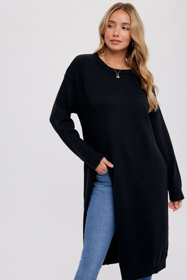 High Slit Longline Sweater Black