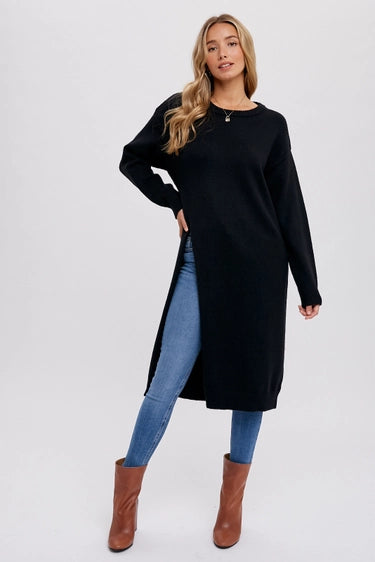 High Slit Longline Sweater Black