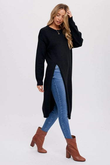 High Slit Longline Sweater Black