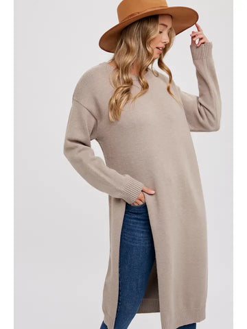 High Slit Longline Sweater Mushroom