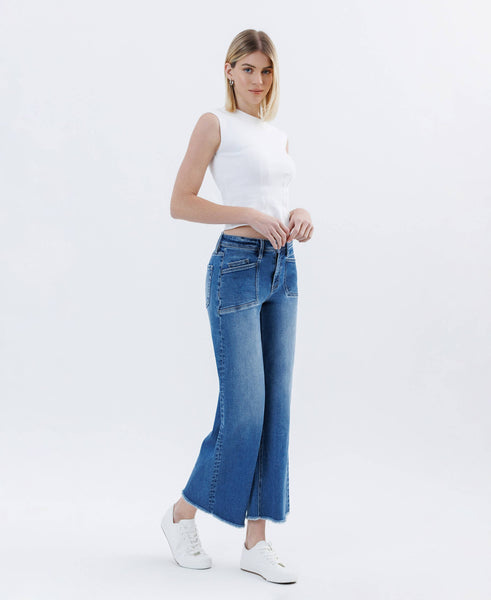 Lovervet High Rise Raw Hem Wide Leg Jeans