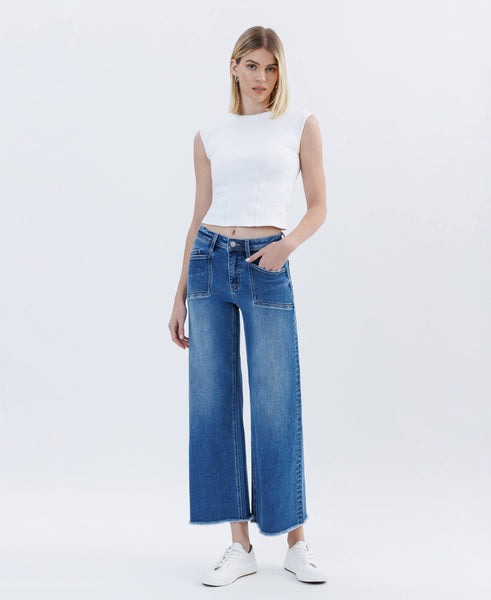 Lovervet High Rise Raw Hem Wide Leg Jeans