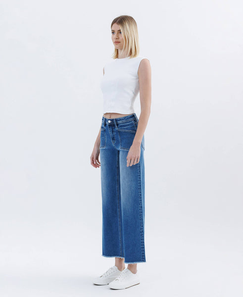 Lovervet High Rise Raw Hem Wide Leg Jeans