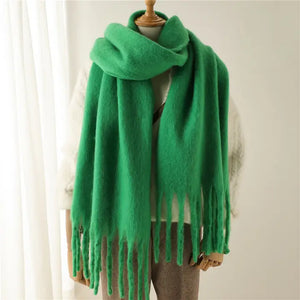 Winter Warm Tassel Scarf Green