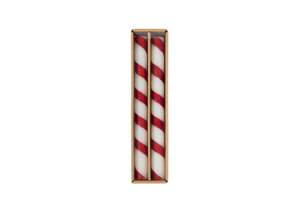 Red Stripe Taper Candle Set