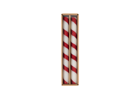 Red Stripe Taper Candle Set