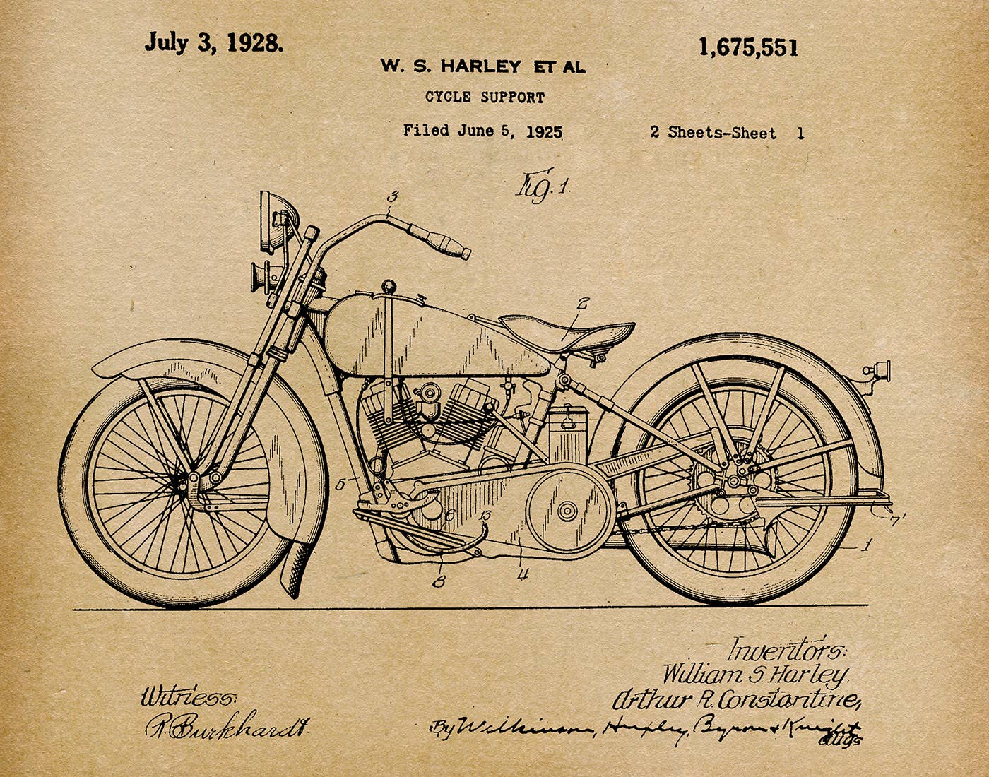 Harley Motorcycle 1928 Patent Art Print
